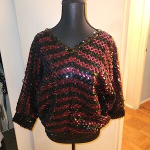 Black and Red Sequin Top